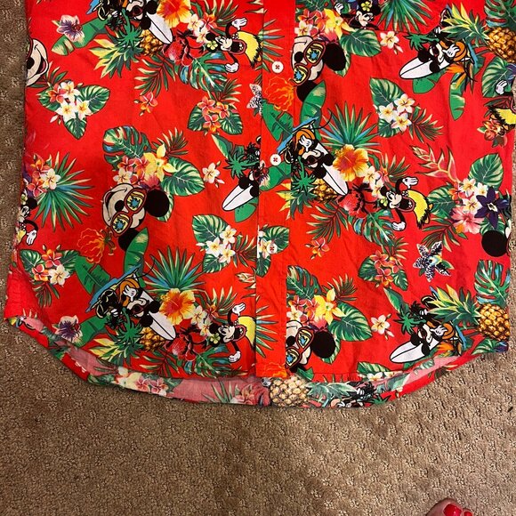 Disney Mickey Mouse Minnie Summer Hawaiian Tropical Red Button Down Shirt - Picture 9 of 9